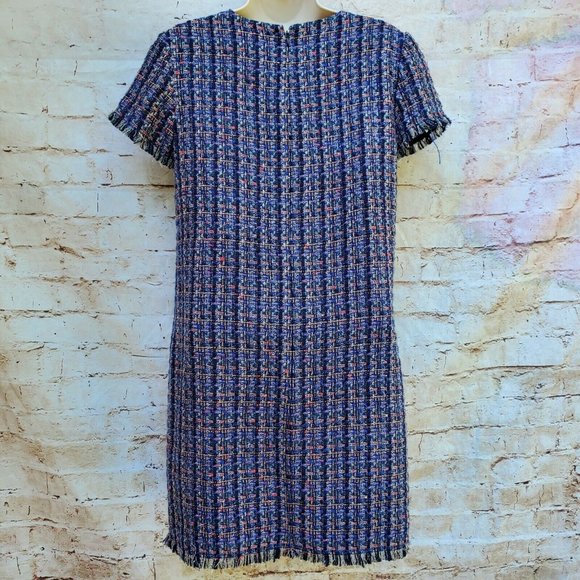 Ann Taylor Women's Size 2 Navy Tweed Dress Mini Short Sleeve Business Casual - Picture 3 of 10
